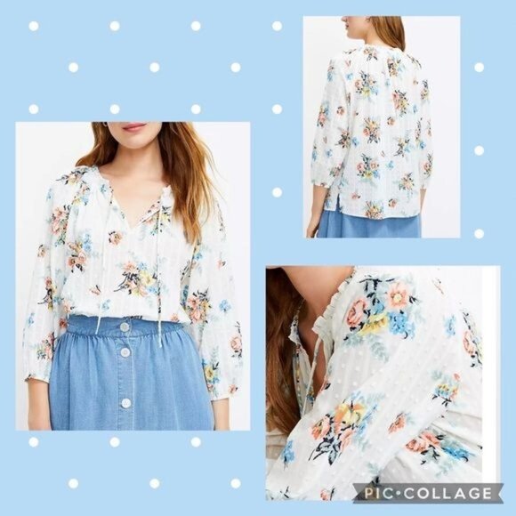 LOFT Tops - LOFT Women Garden Ruffle Tie Neck  Blouse size Medium